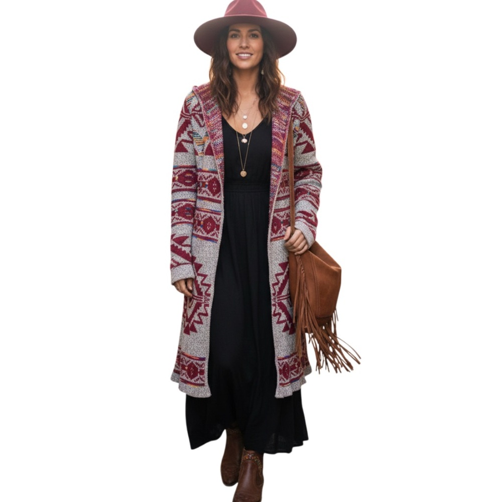 Northern Angel Anthropologie Multicolor Aztec‎ Long Open Front Cardigan S/M
